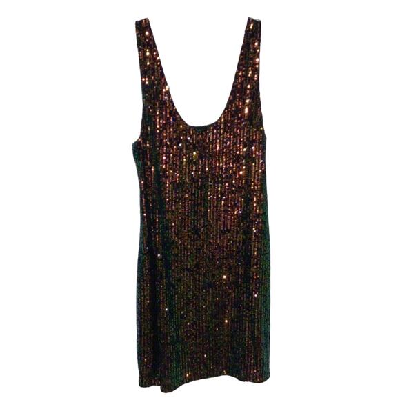 TOPSHOP Iridescent Black Sequin Halter Tank Dress Size 10 Party Clubwear - Picture 4 of 5